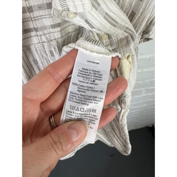 Madewell Women's Button-UP Shirt Short Sleeves Striped Gray White Size Large - Picture 7 of 9